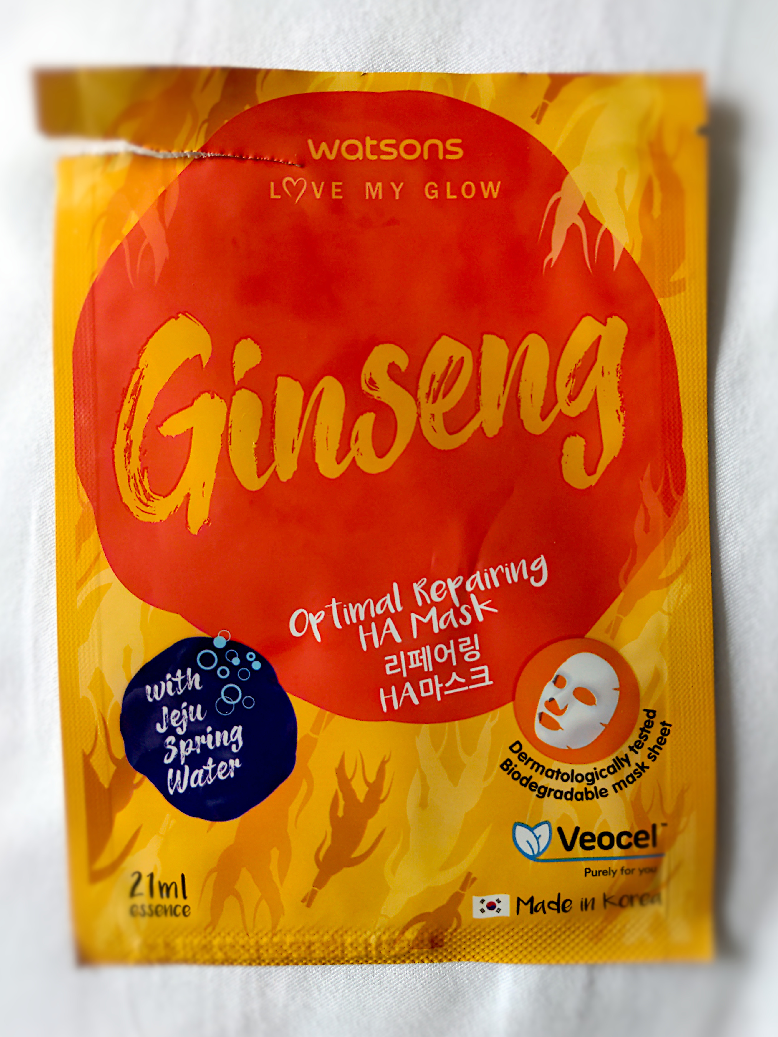 Watsons Love My Glow Ginseng Optimal Repairing HA Mask front.